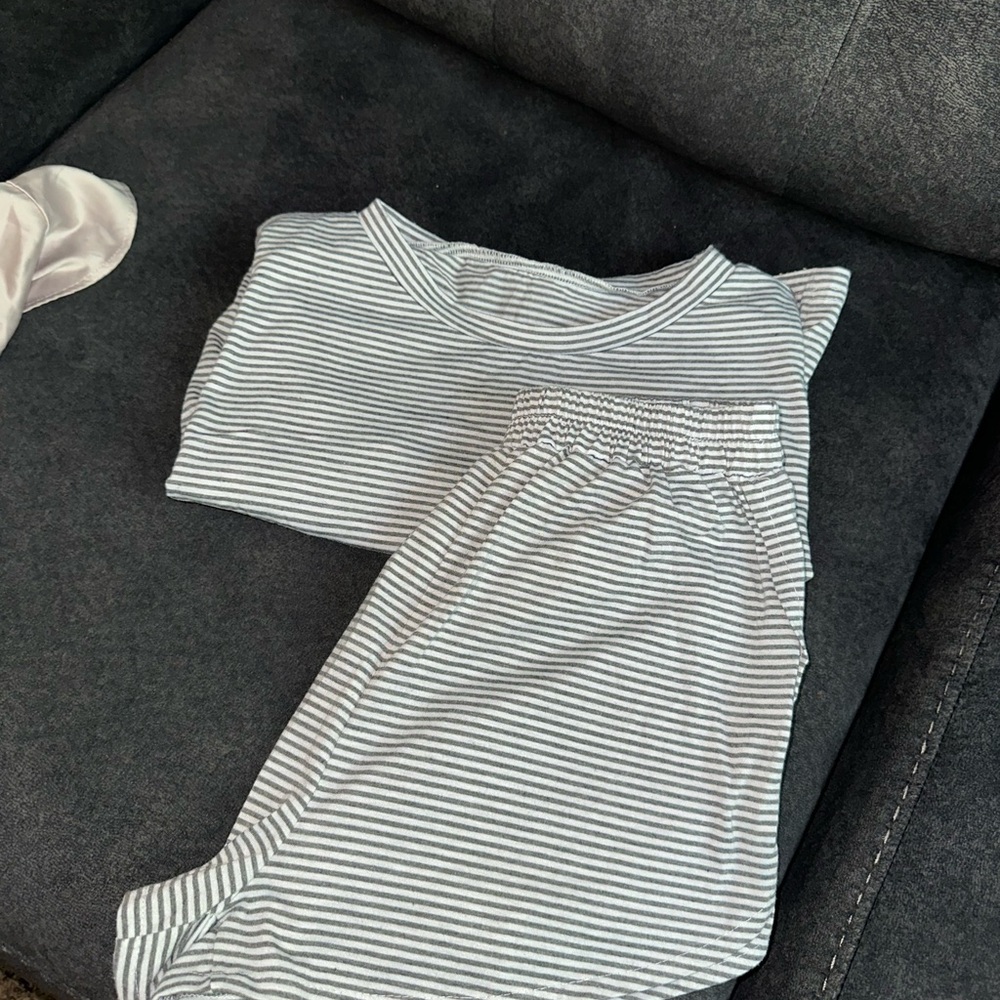 SHEIN Gray & White Striped Pajama Set